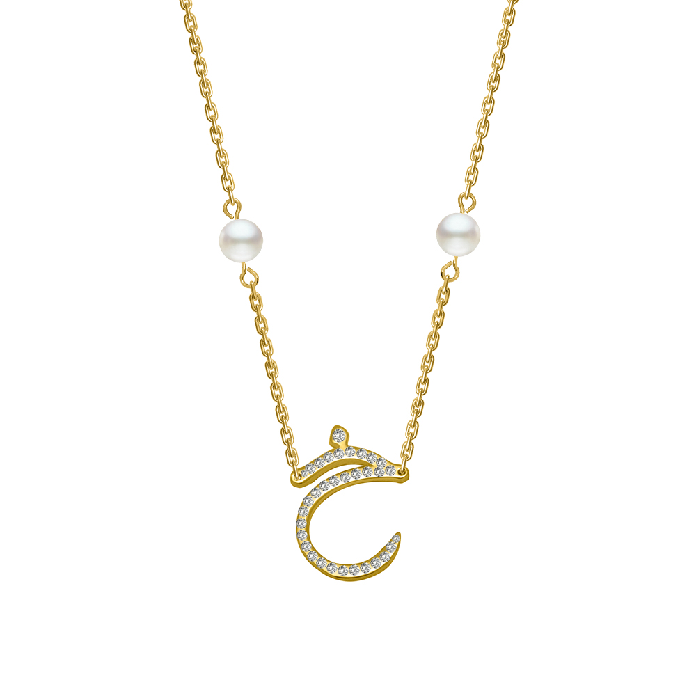 Picture of Juvenis "خ" Arabic Letter Zirconed Necklace JLJ-MN0005CZ-G