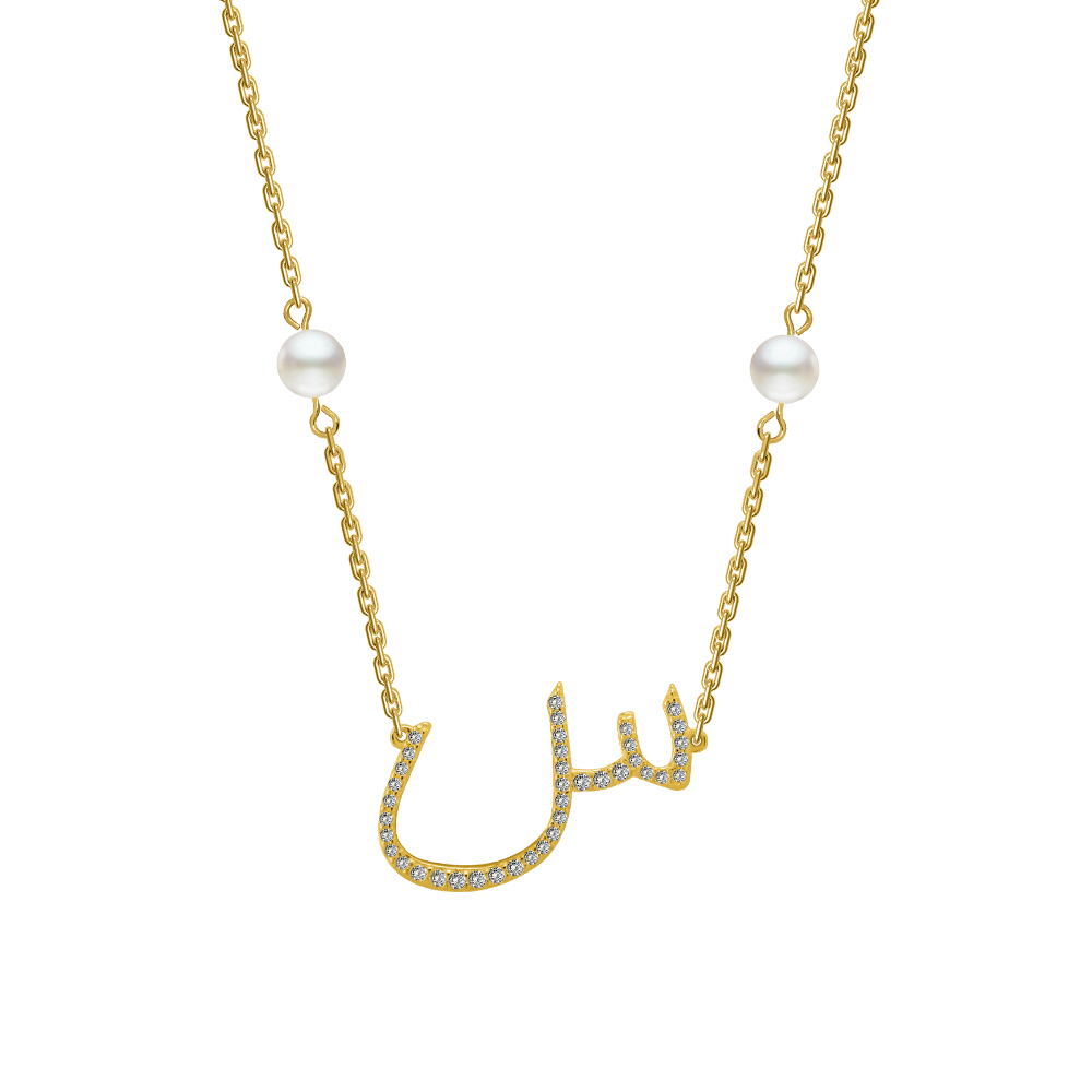 Picture of Juvenis "س" Arabic Letter Zirconed Necklace JLJ-MN0006CZ-G