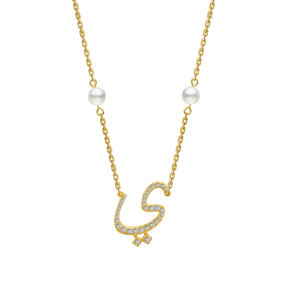 Picture of Juvenis "ي" Arabic Letter Zirconed Necklace JLJ-MN0008CZ-G
